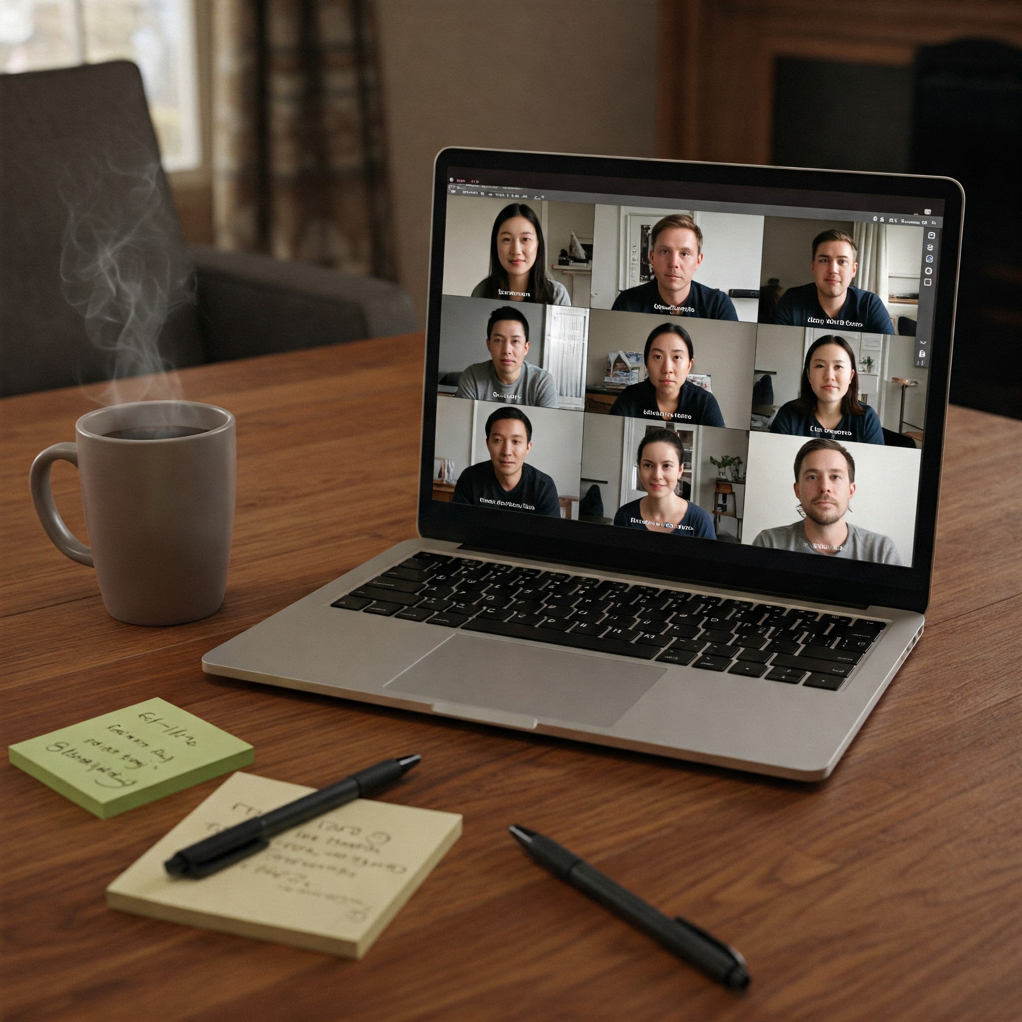 Laptop on desk showing online group therapy session